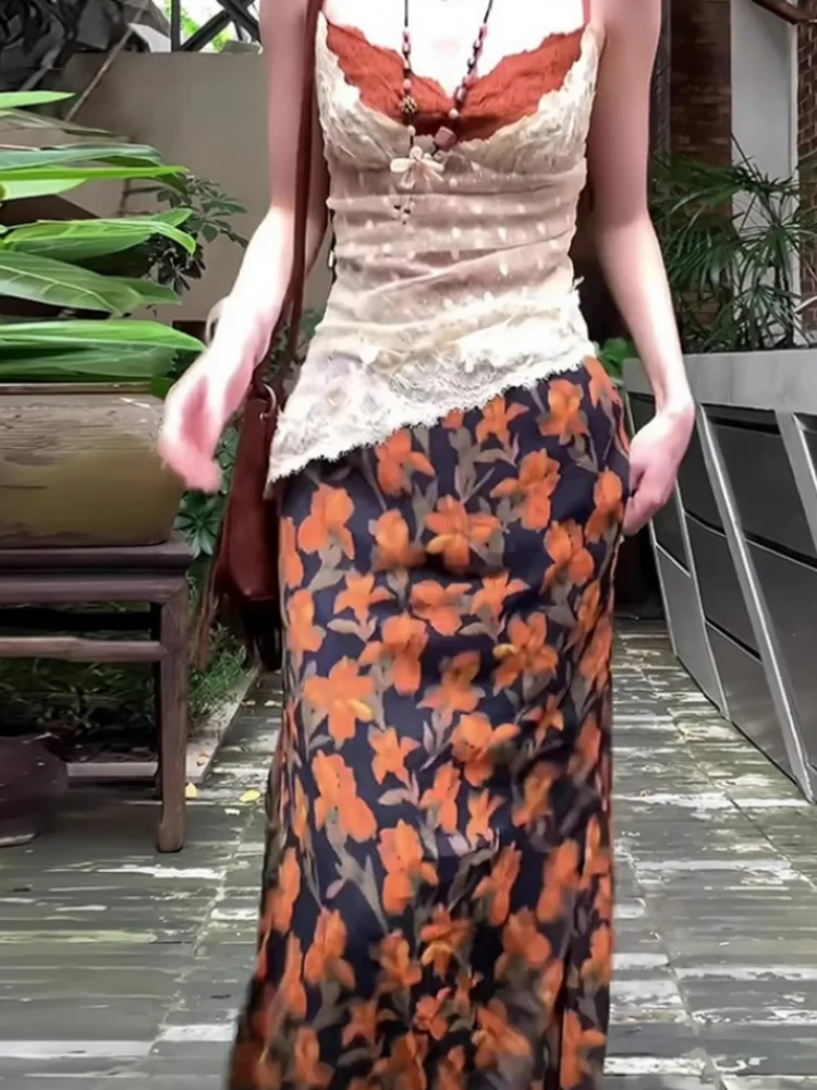 

Ретро плиссированная юбка А-силуэта с эффектом «рыбий хвост» для женщин, праздничный стиль, одежда для зрелых дам, юбка средней длины с мелким цветочным узором