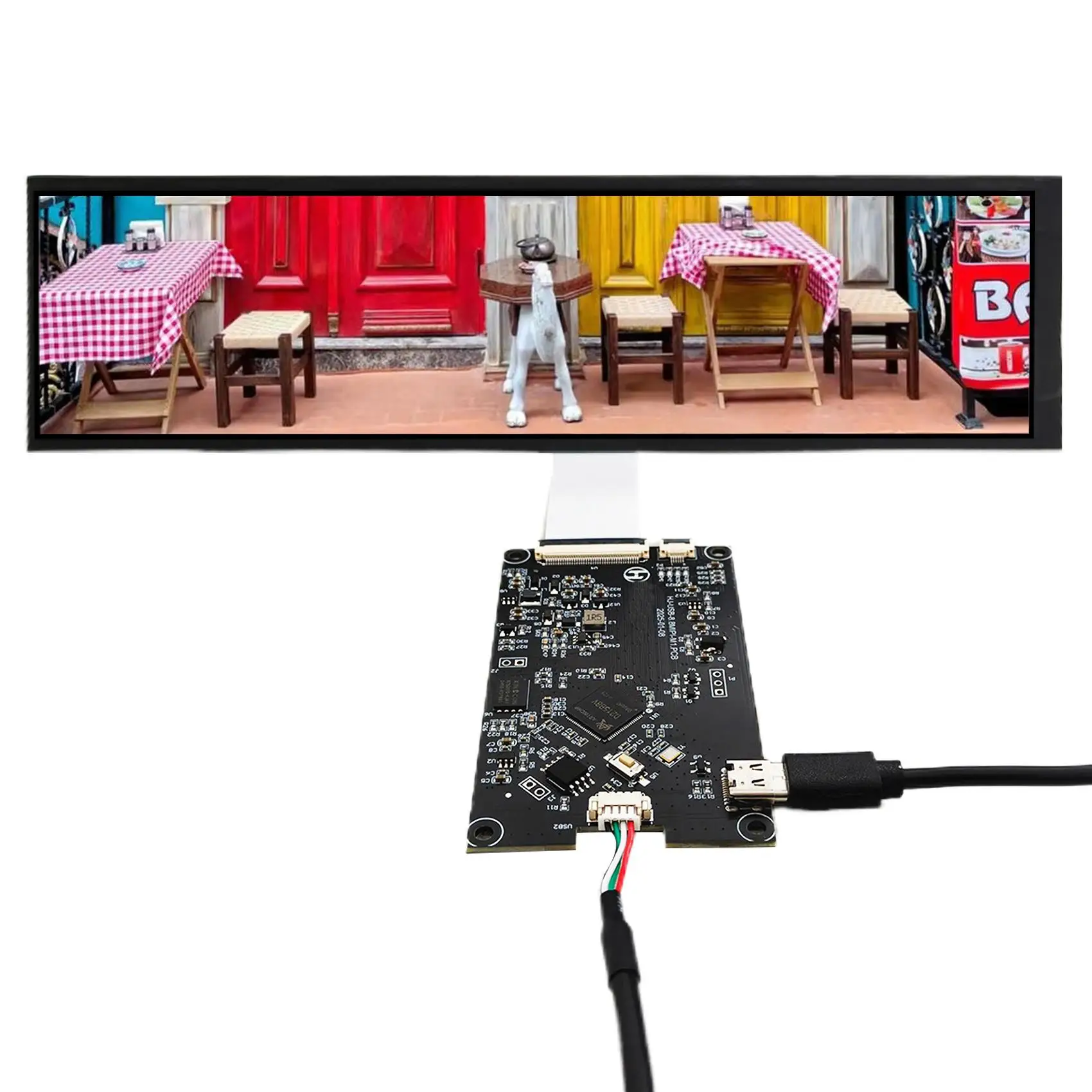 

8.8inch 1920X480 600 nits IPS Strip Bar LCD Display HSD088IPW1 and USB Type C Board