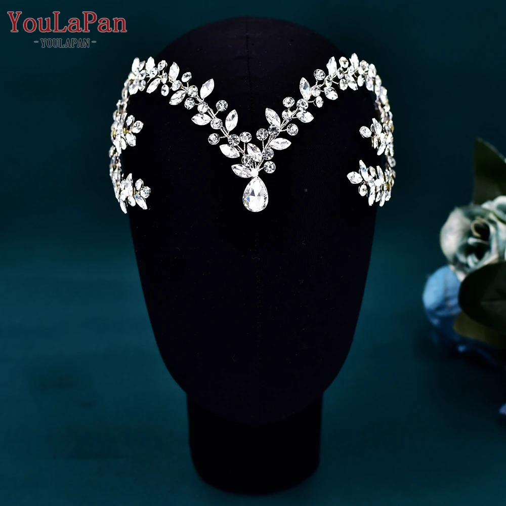 YouLaPan Rhinestone Forehead Tiara Crown Wedding Fashion Woman Jewelry Hair Accessories Bridal Dress Crystal Head Piece HP599