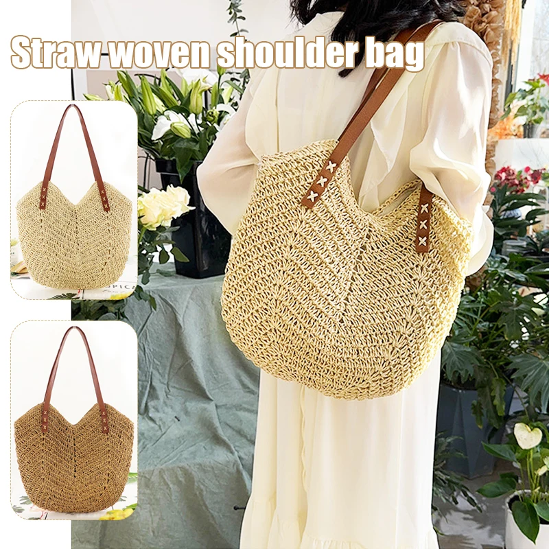 Women Woven Handbag Summer Beach fashion one shoulder Tote Straw Bag Hollow Rattan Shoulder Bag rope casual female bag