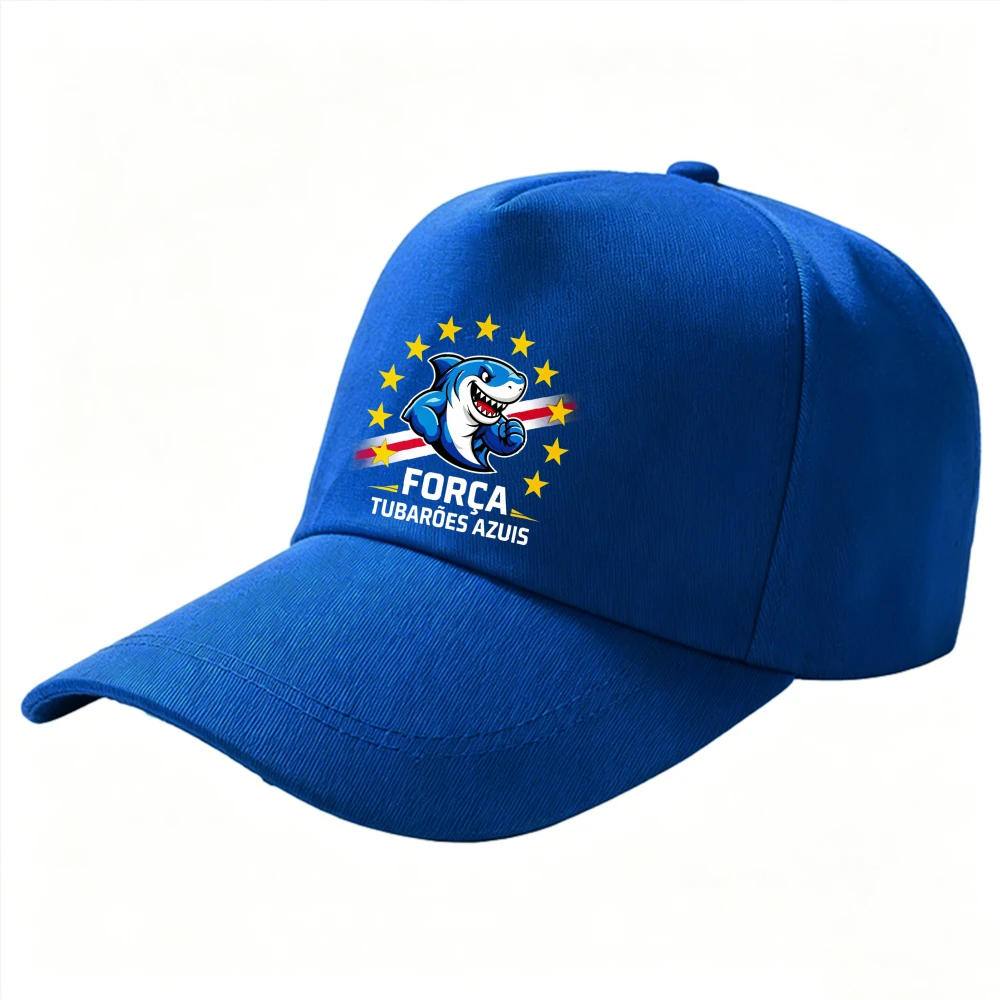 Fun Island Sports Unisex Trucker Cap Cheer Shark Surround Star Flag Print Cabo Verde Tubarões Azuis Summer Game Day Cotton Hat