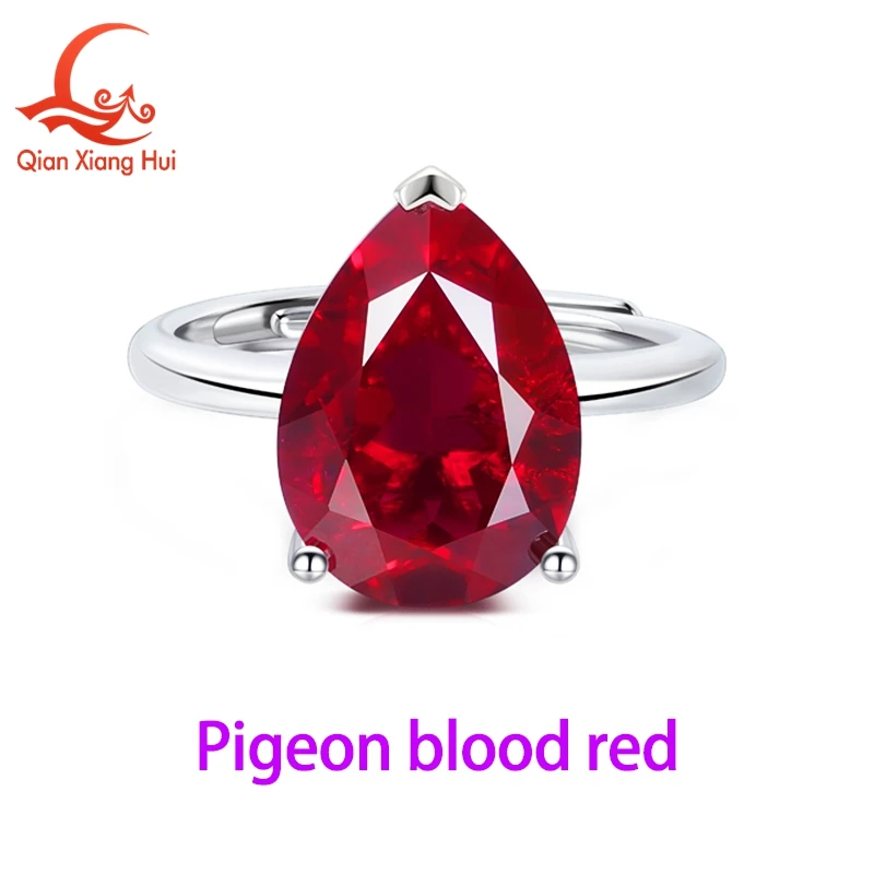 Pear Shape 7ct 10*14mm S925 Silver Adjustable Ring Pink Pigeon Blood Red Cornflower Blue Lab Sapphire for Jewelry Dating