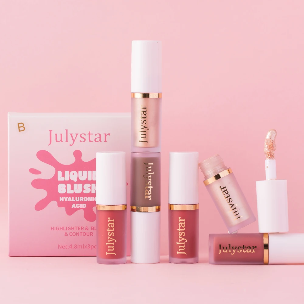 Julystar 3 ألوان/مجموعة ترطيب الوجه روج أحمر الخدود السائل طويل الأمد اللؤلؤ الشفاه اشراق الطبيعية هيغليغتر Retoucher مجموعة #2
