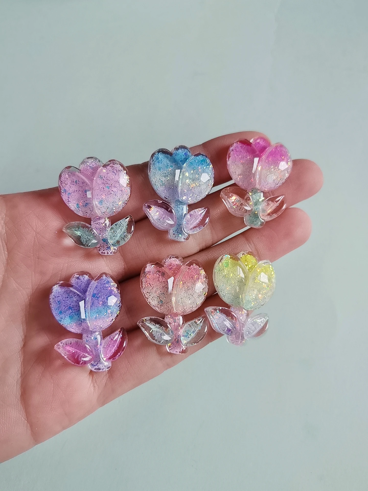 Colorful Kawaii Cartoon Shining Glitter Tulip Resin Flat Back Cabochons Scrapbook Diy Party Hairpin Accessories Crafts