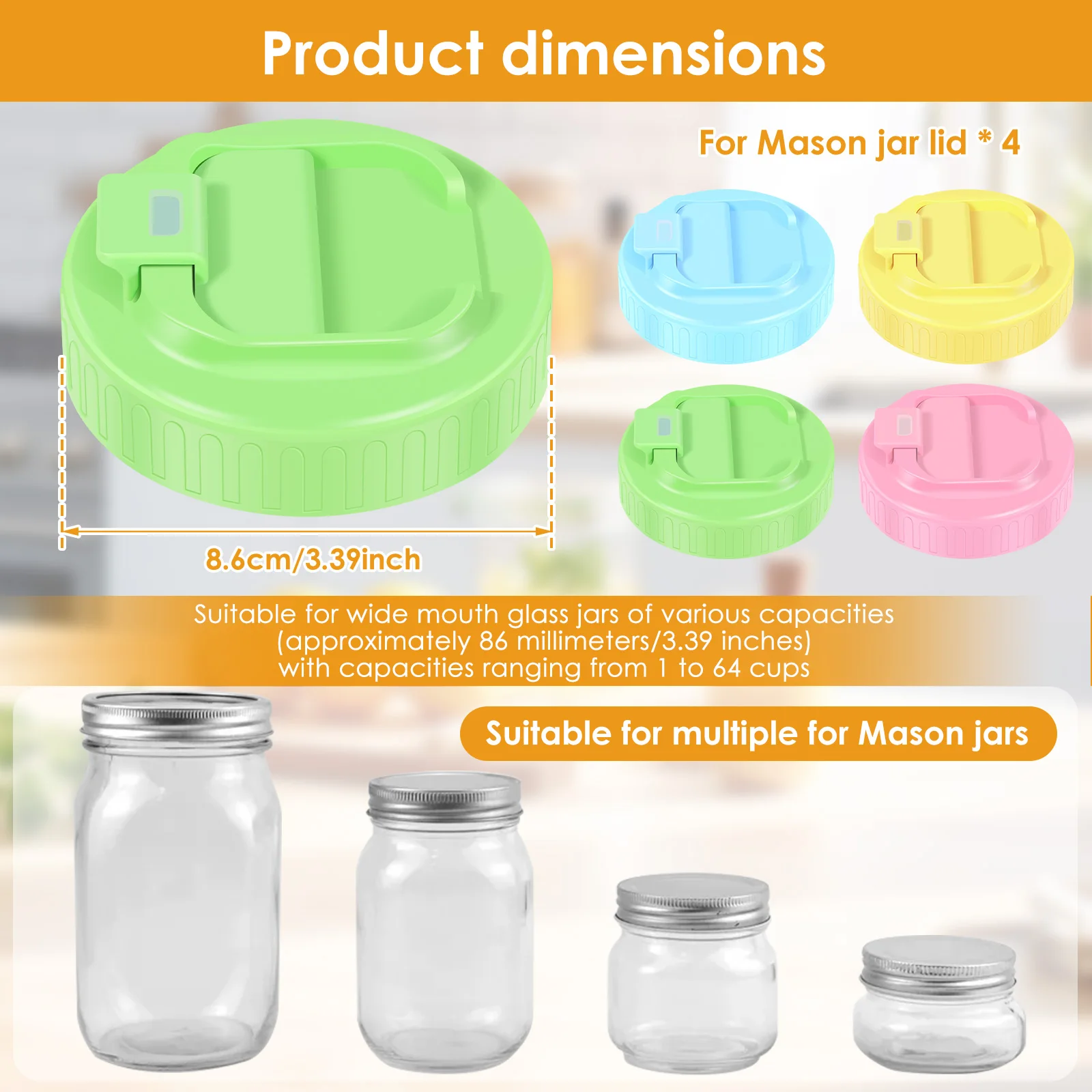 4 Pack Wide Mouth Mason Jar Drinking Lids Reusable Mason Jar Sip Lid Leak-proof Mason Jar Pour Lid for Iced Coffee Milkshakes