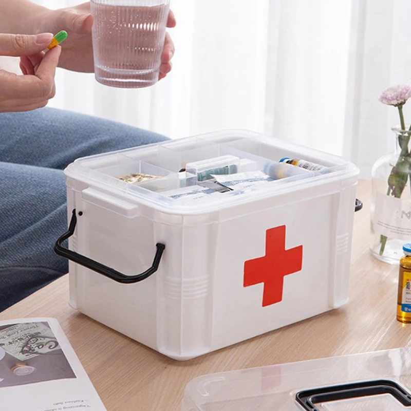 First Aid Kit Medicine Storage Box Portable Emergency Box Household Double Layers Medicine Boxes Medical Kit Storage Organizer