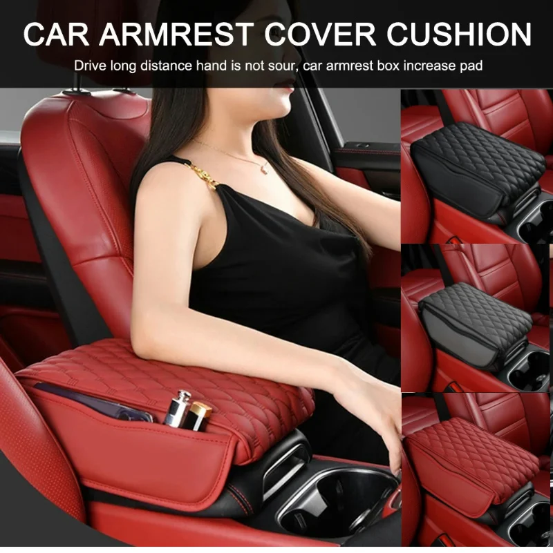 Car Armrest Box Mat Height Increase Pad Storage Bag Center Console Protector Cover with Side Storage Pocket Interior Accessories