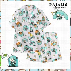 Hatsune Miku Cartoon pigiama da donna Set pigiameria Button Down top pantaloncini pigiama 2 pezzi vestito carino pigiameria Loungewear estate