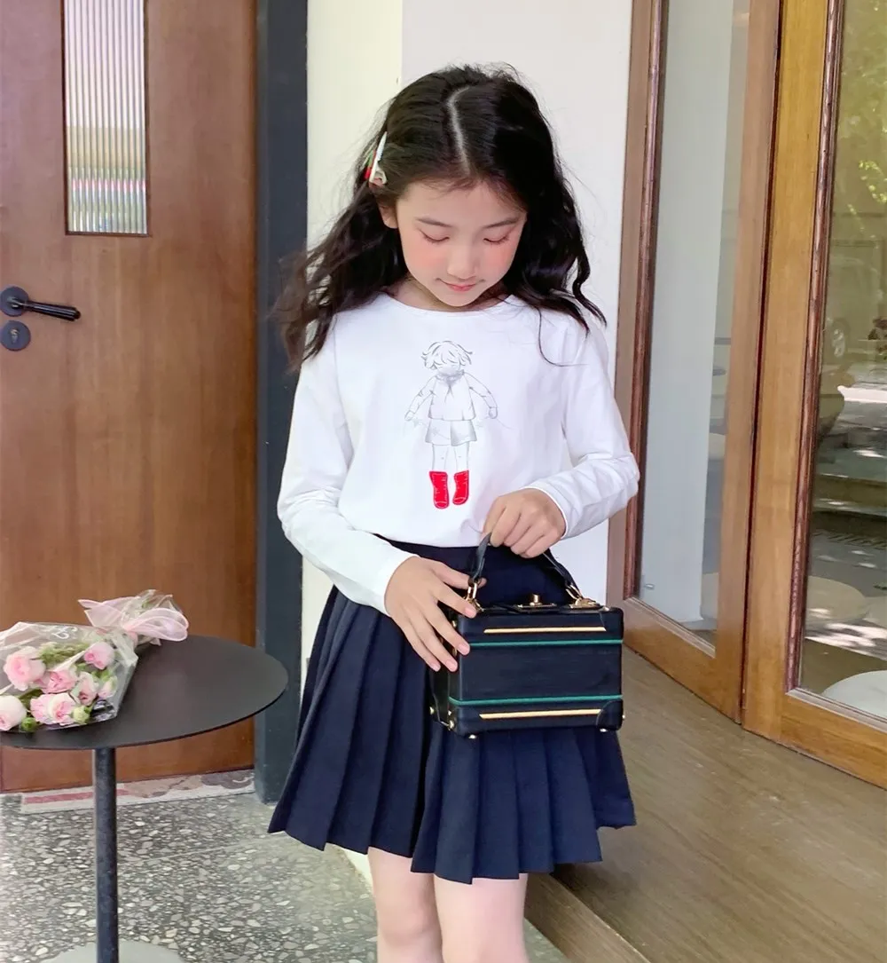 الخريف الاطفال قمم طفلة الملابس الكرتون فتاة صغيرة نمط بسيط الحلو طويلة الأكمام تي شيرت القطن جولة الرقبة أعلى