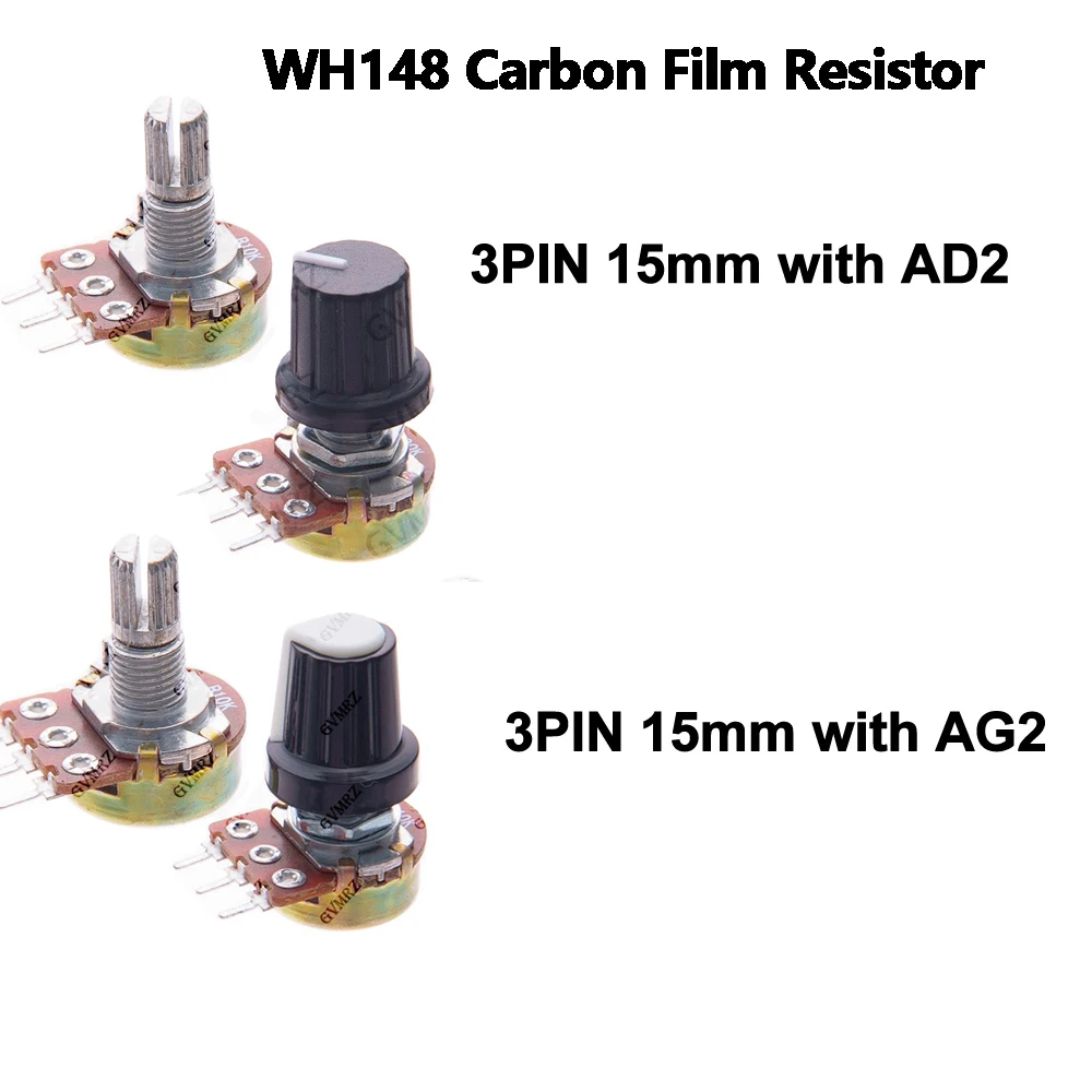  5K 50K 250K 3PIN WH148 Carbon Film Potentiometer 15MM Single-Turn Variable Resistor with AD2/with AG2 1K 20K 100K 500K 1M