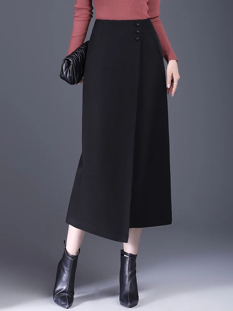 SUCH AS SU Autumn Winter Knitted Asymmetrical Skirt Women Black Gray High Waist Irregular Casual Korean Mid-Long Skirt Female