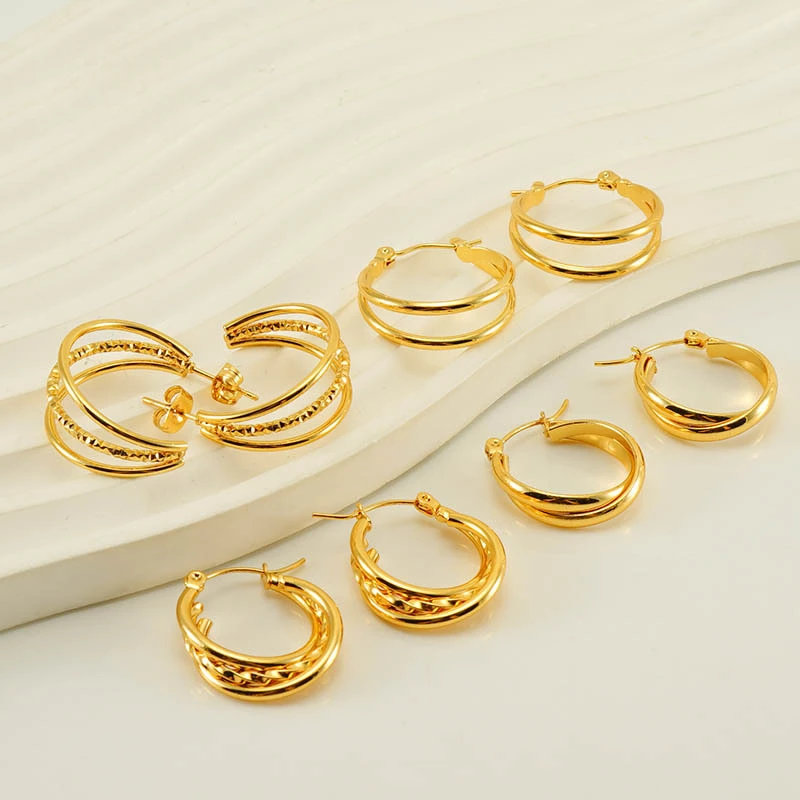 

Fashion Double Layer Stainless Steel Earrings with 18K Gold Plated Waterproof Non-Allergic Jewelry for Women Girls Gift