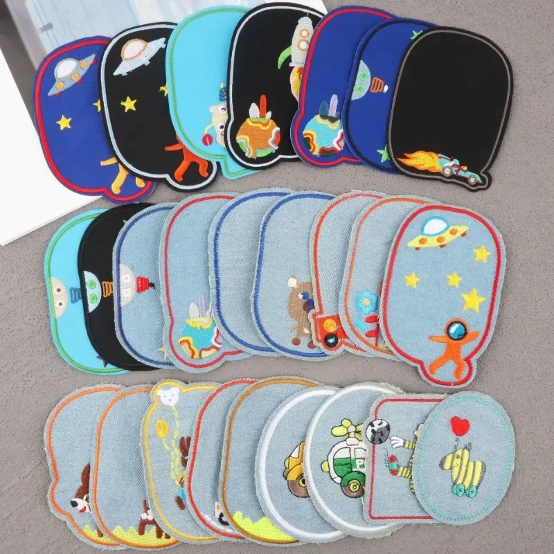 Amazon Hot-selling Cloth Sticker Cartoon Embroidery Sticker Jeans Knee Sticker Hole Repair Embroidery Label Adhesive Patch