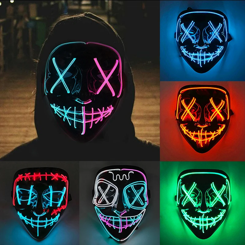 Purge Led Mask Masquerade Night Club Luminous Movie Theme Mask The Purge Glowing Cosplay Mask Horror Mask Men Vendetta Mask