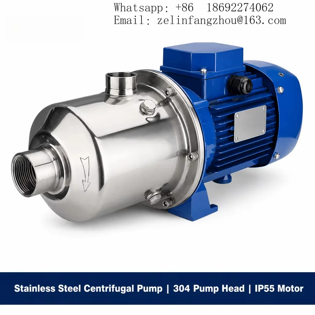 304 Stainless Steel Centrifugal Pump IP55 Motor Cooling Fins Polished Dome Front Port Vertical Top Port Heavy Duty Pro