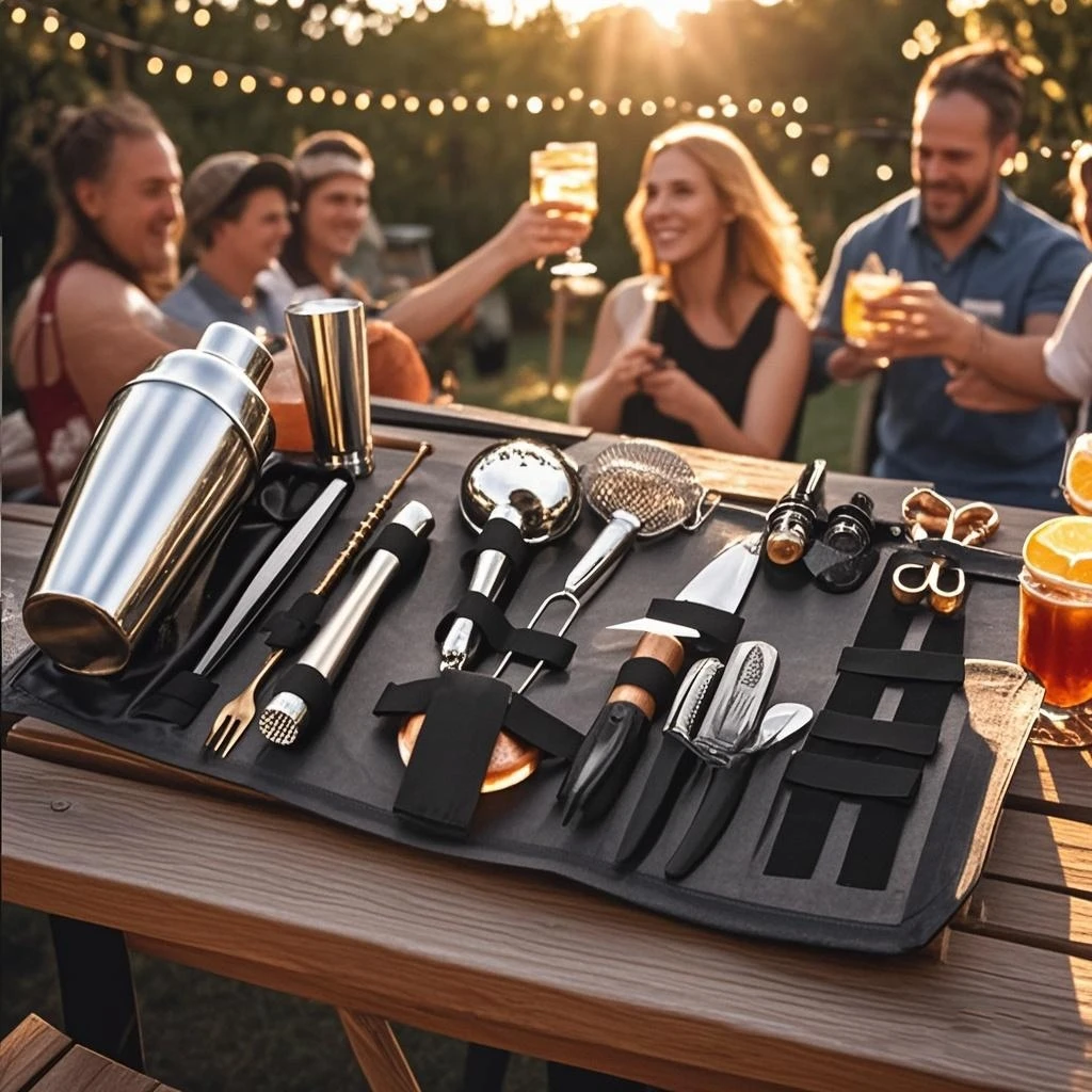 

Профессиональный набор бармена: портативный комплект инструментов для бара с сумкой для хранения, для вечеринок на открытом воздухе и домашнего приготовления напитков, набор для смешивания напитков.