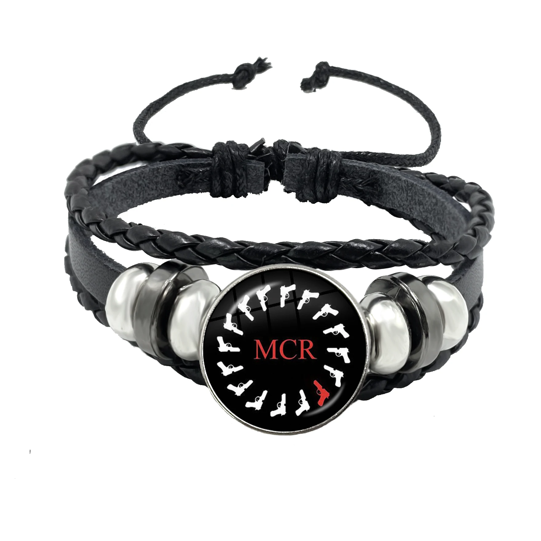 New Rock Band My Chemical Romance Black Leather Adjustable Bangles Punk Bracelet 18MM Round Glass Snap Button Jewelry