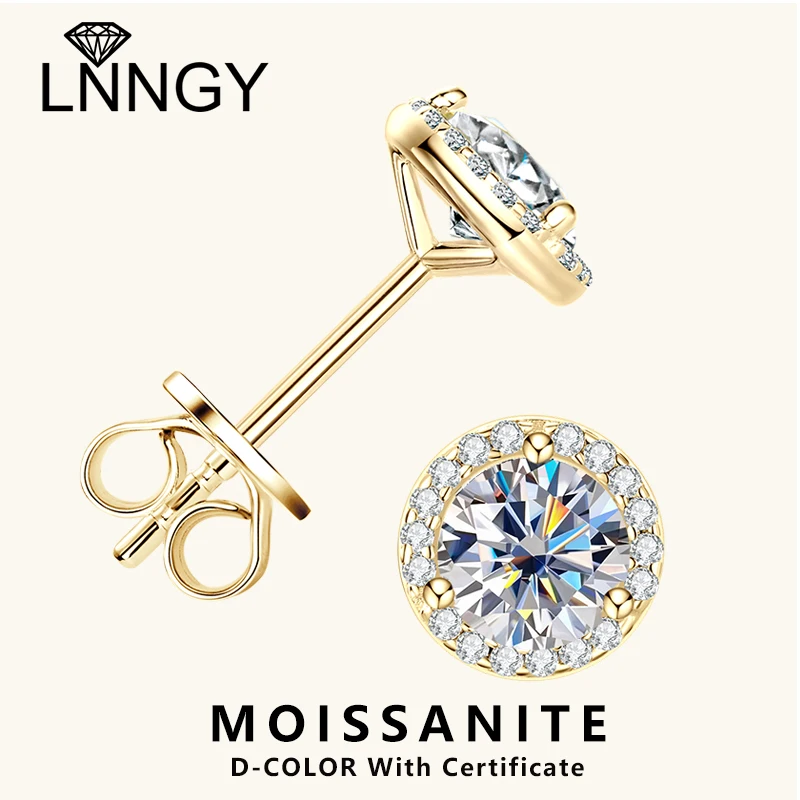 

Lnngy Sparkling 5MM 6.5MM 8MM Certified Moissanite Earrings 925 Sterling Silver Round Stud Earring 2025 New Women Jewelry Gift