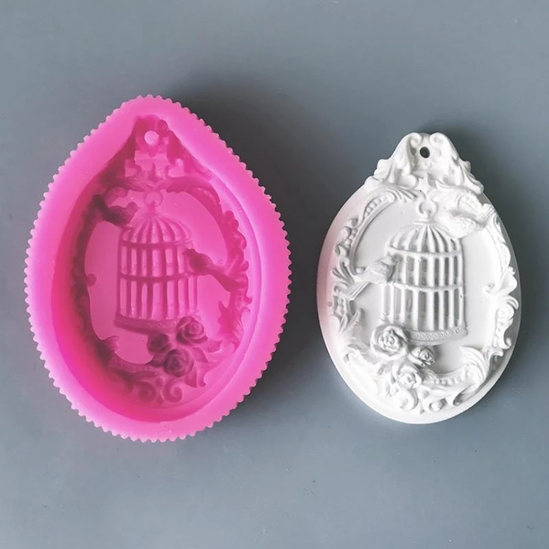 Bird Cage Aromatherapy Wax Pendant Gypsum Silicone Molds For Car Decoration DIY Wheat Plaster Pendant Mould