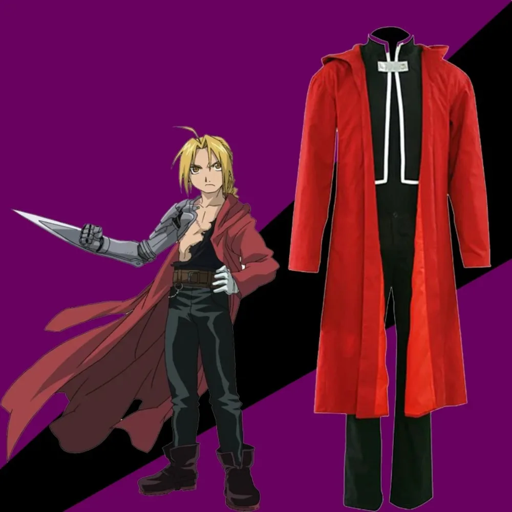 Anime Full Metal Alchemist Cosplay Costume Edward Elric Costume FullMetal Alchemist hooded coat Custom Made Halloween Cosplay