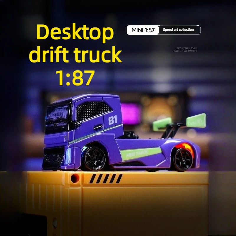 1/87 RC Drift Truck 4WD 2.4GHz Stepless Speed Cool LED Lights Type-C Charging Desktop Game Remote Control Toy For Kids Adults
