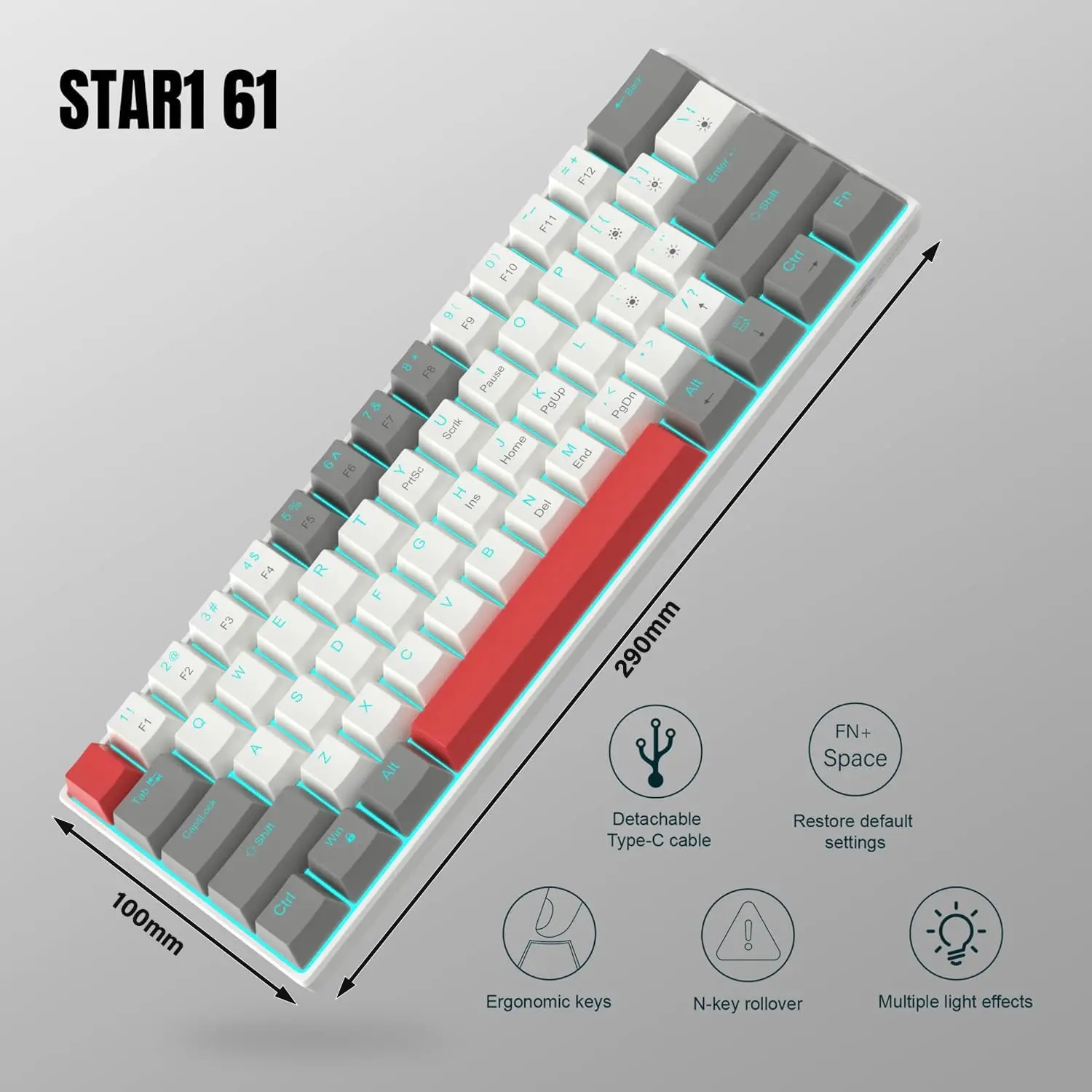 MageGee MK-Star61 Mini 60% Mechanical Keyboard 61 Keys Wired LED Backlit Compact Gaming Keyboard for Laptop, Desktop, PC, Tablet