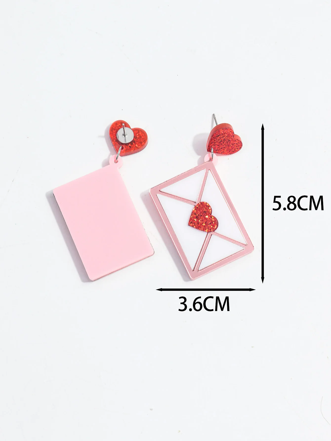 New Glitter Love Key Letter Acrylic Drop Earrings for Women Pink Heart Envelope Dangle Earring Valentine's Day Jewelry Gift