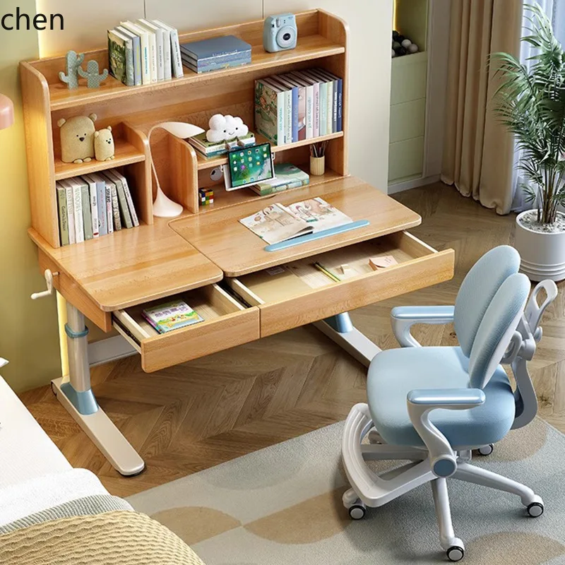 CZ Beechwood Desk Solid Wood Multifunctional Study Desk Home Adjustable Height Writing Desk and Chair Set