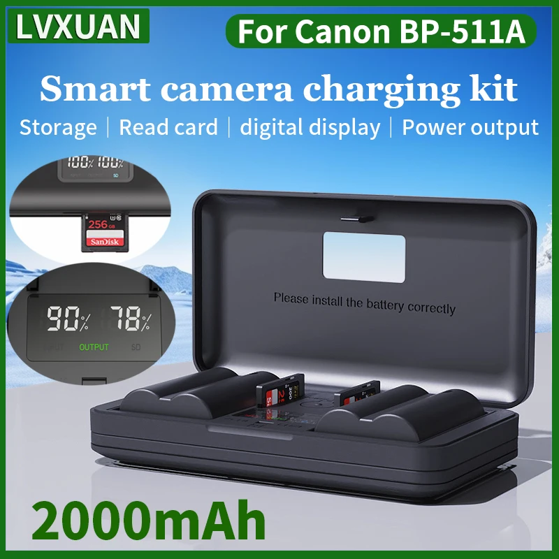 

LVXUAN BP-511a Battery and USB Charger for Canon EOS 5D 10D 20D 20Da 30D 40D 50D 300D D30 D60 Cameras.Has card reading function