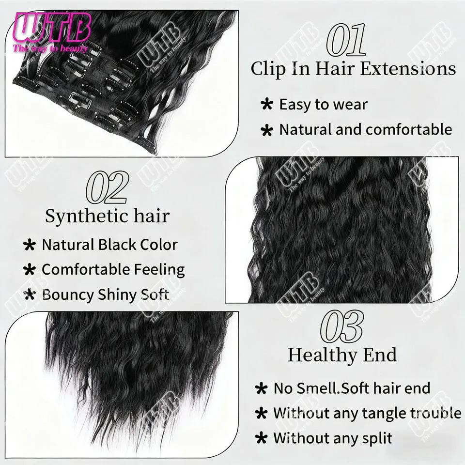Synthetic 6-Piece Set of 16 Clip-In Hair Extensions, Clip-In Hair Extensions, 24 Inch Synthetic Clip-In long wavy Soft Wigs