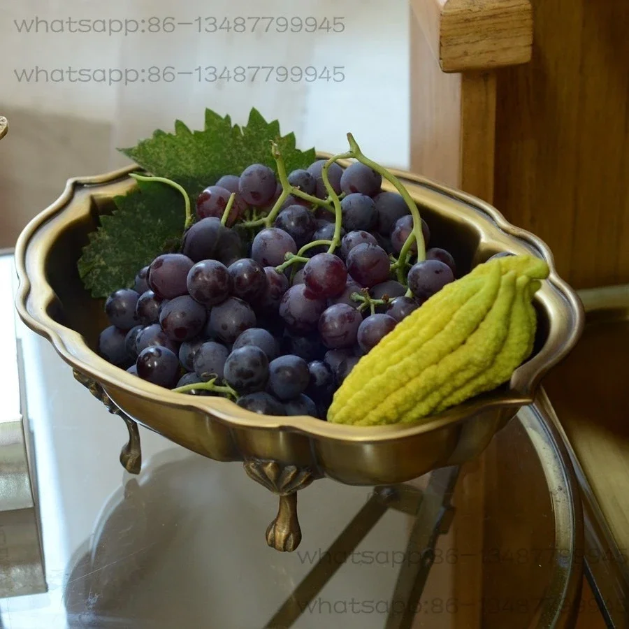 Vintage Aged Brass Fruit Tray, Light Luxury Exotic Style Fruit Bowl, Desktop Decor for Afternoon Tea & Model Room