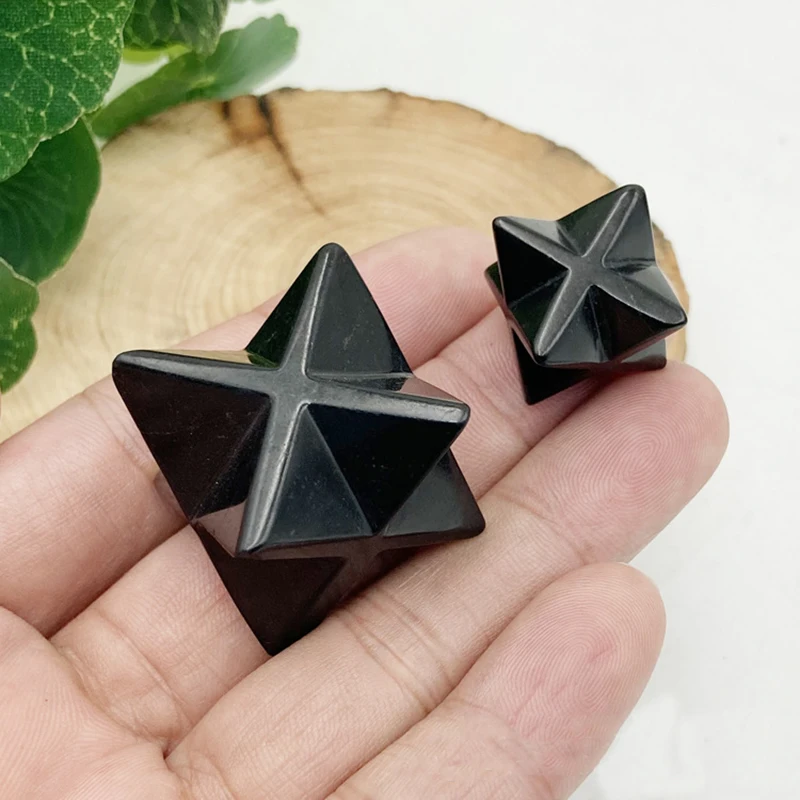 CHENYISHI 50%-70% Carbon Shungite Hand Caved Natural Gemstone Merkaba Star Geometic Polyhedron Radiation Prevention