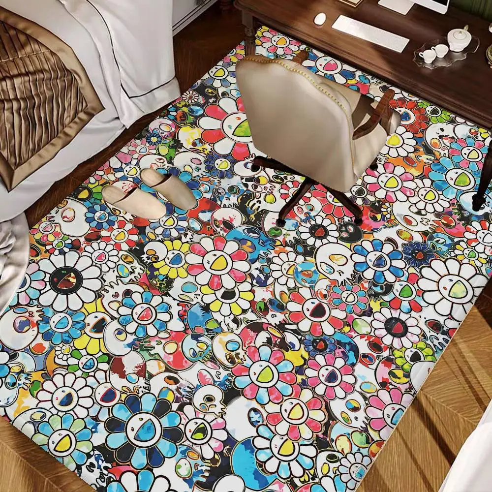 Flower T-Takashi Art M-Murakami Door Mat Washable Non-Slip Living Room Sofa Chairs Area Mat Kitchen Bedside Area Rugs