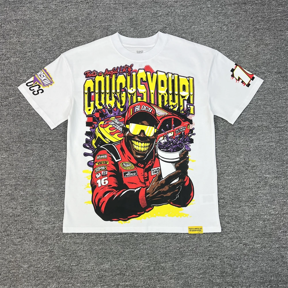 

Футболка с принтом «Это Awful Lot of Cough Сироп» с мультяшным гоночным водителями, мужские и женские топы, футболка