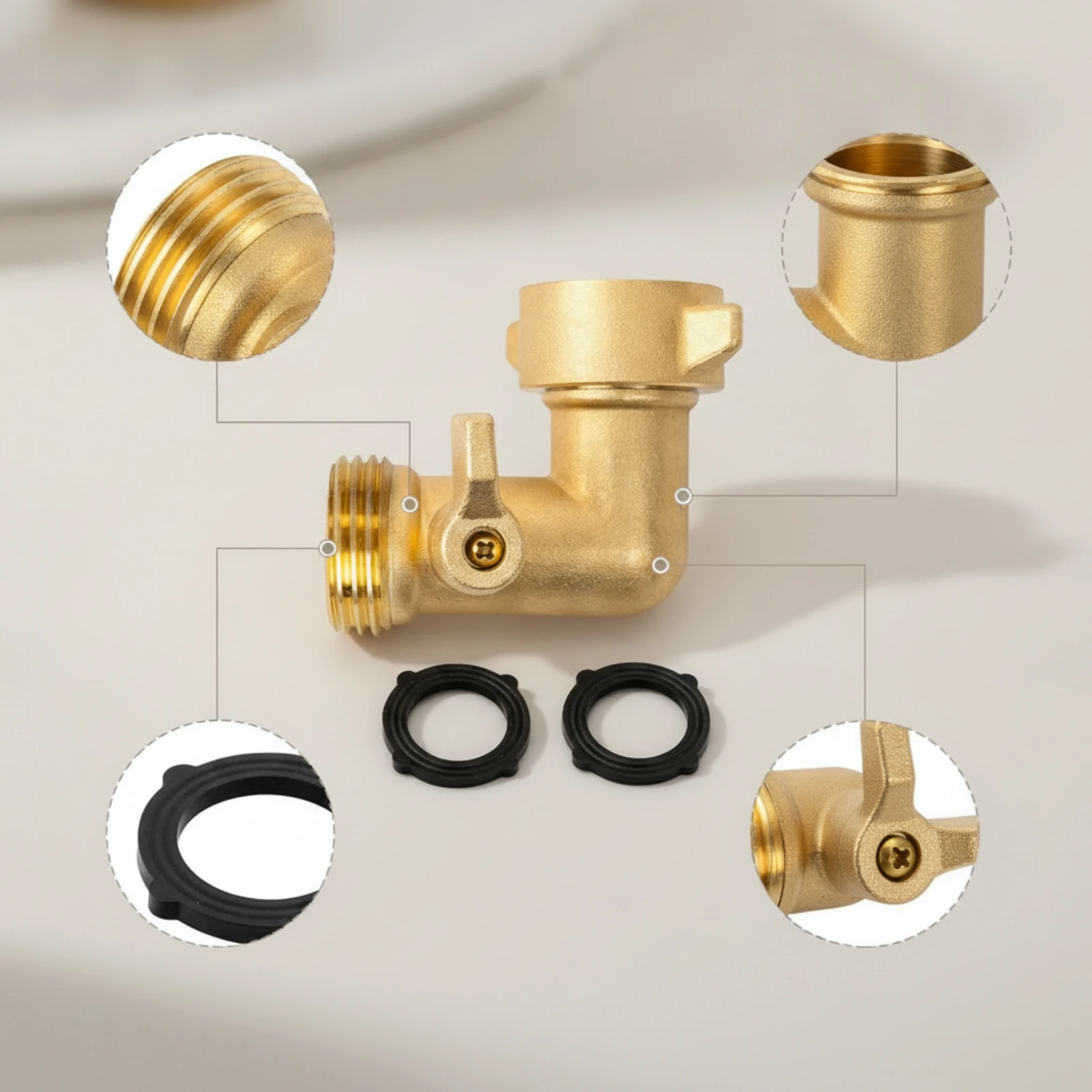 Hose Elbow Connector with Shut-off Valve Threaded Garden Hose Adapter with Shut-off Valve Leak-Proof Heavy-Duty for Gardeners