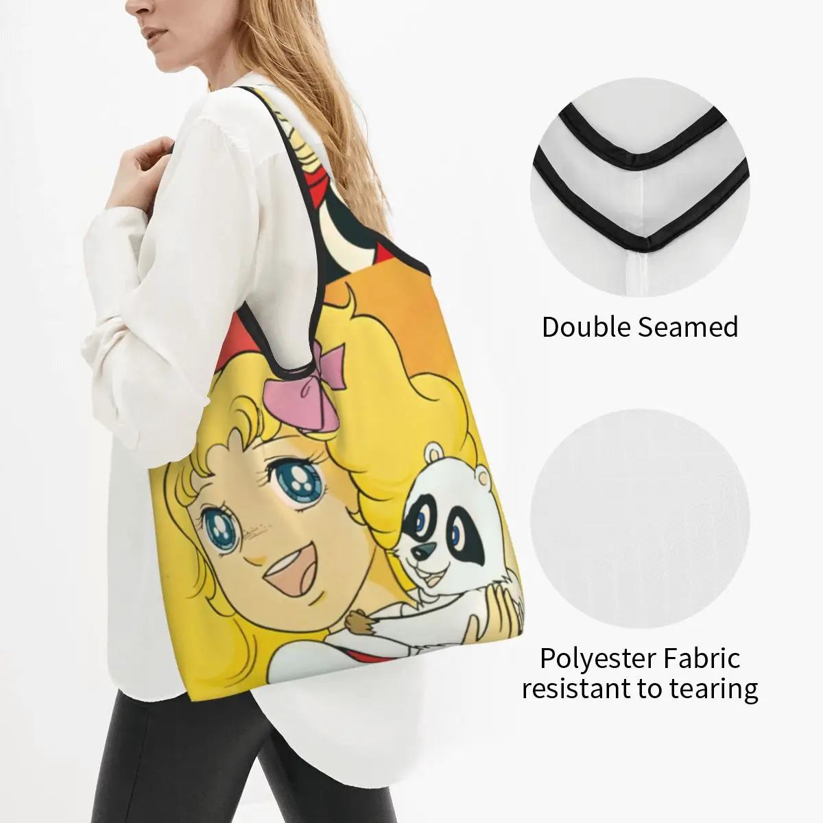 Reusable Candy Candy Anime Grocery Bag Foldable Machine Washable Cute Shopping Bags Large Eco Storage Bag Lightweight