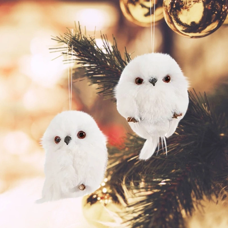 2PCS Christmas Ornaments Cute Owl Hanging Gift Simulation  Animal Xmas Tree Decoration Pendant Home Holiday Party