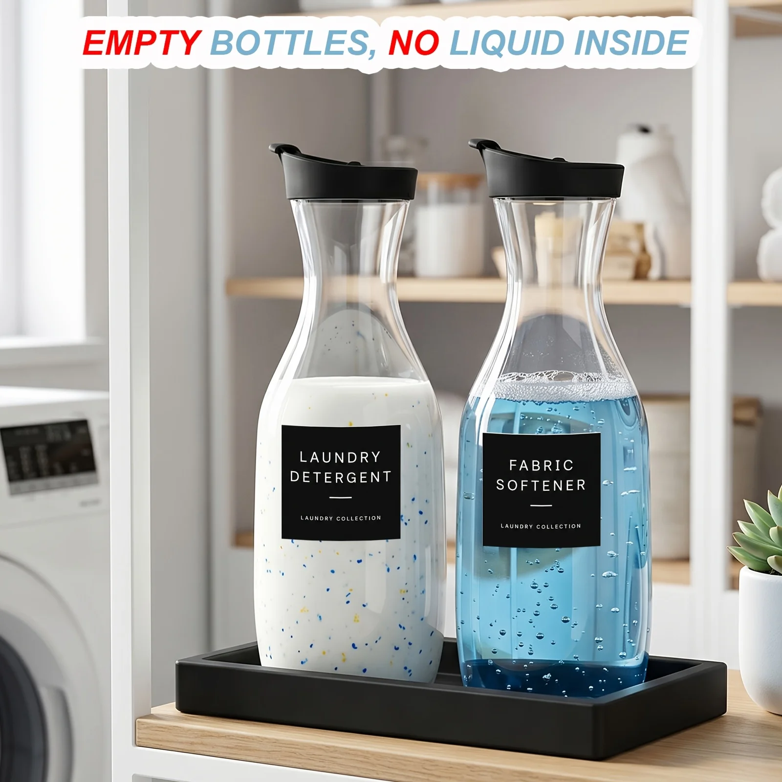 2pcs Laundry Detergent Empty Dispenser Bottles, 34oz/1000ml Laundry Soap Dispenser with Silicone Tray & 15 Waterproof Labels