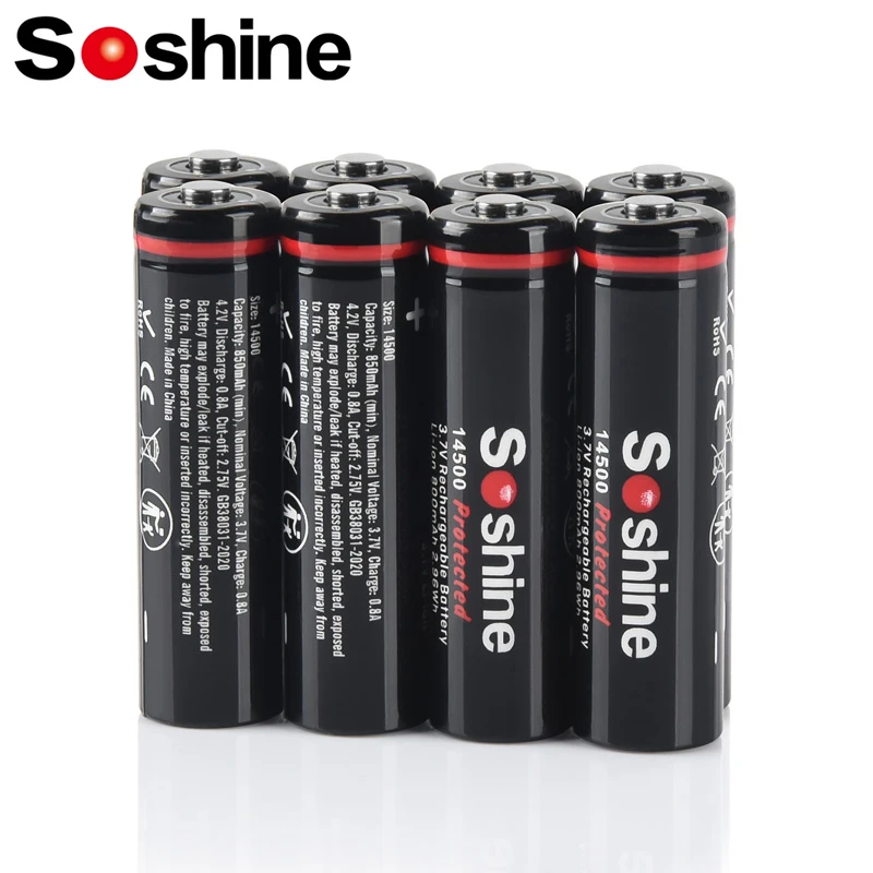 Soshine 14500 AA Li-ion Battery with Protected 3.7V 800mAh Lithium Rechargeable for Flashlight Electric Toy Remote Control Mouse