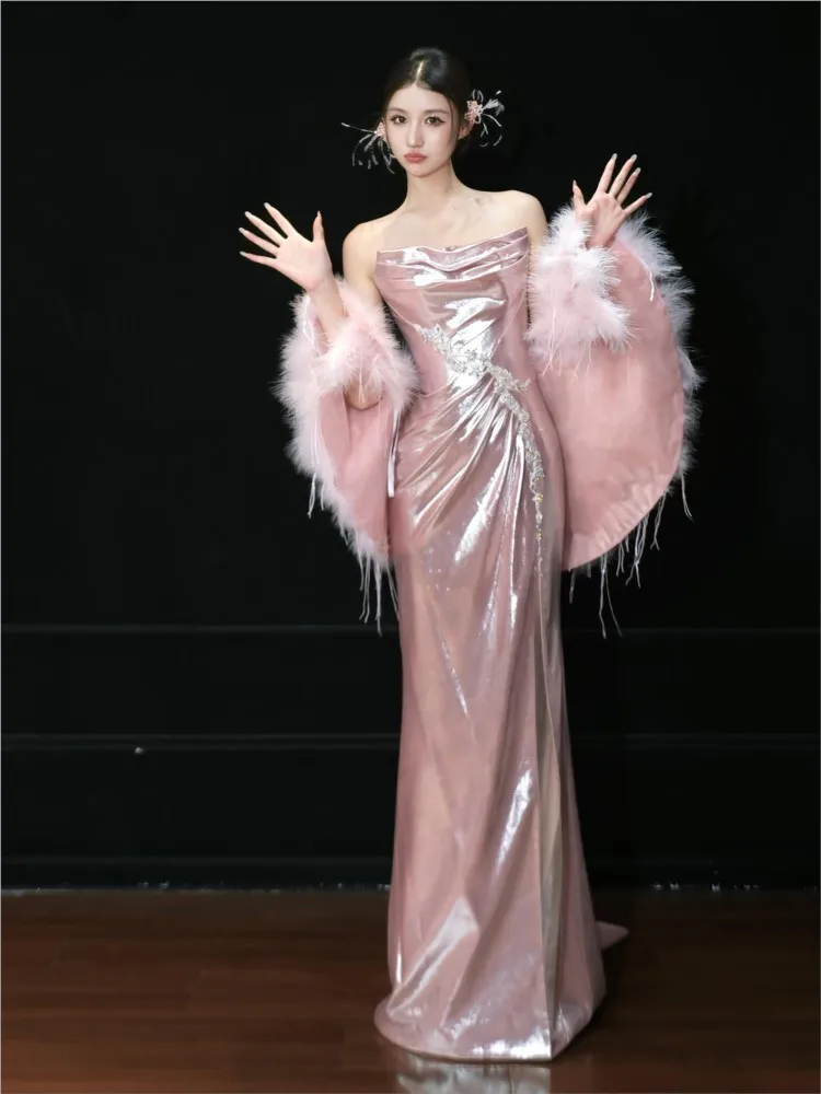 A pink-themed morning gown niche coming-of-age birthday dress