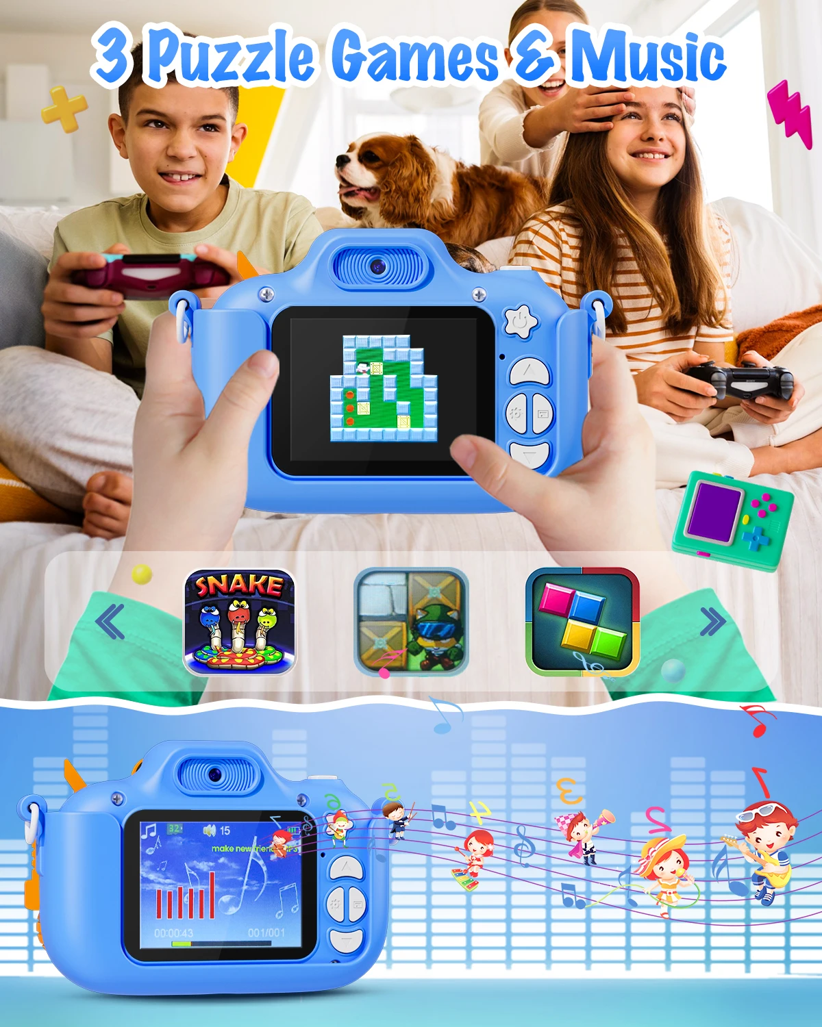 Gofunly 2,0-Zoll-Kinderkamera, 1080P HD-Digitalkamera, tragbare Videokamera mit 32 GB Speicherkarte und Stativ