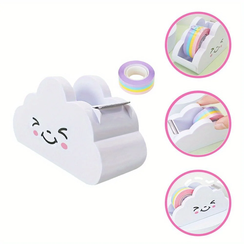 Cloud Shaped Tape Dispenser Rainbow Color Packing Tape Cutter Stationery Adhesive Machine Supplies Desktop Tape Holder Students