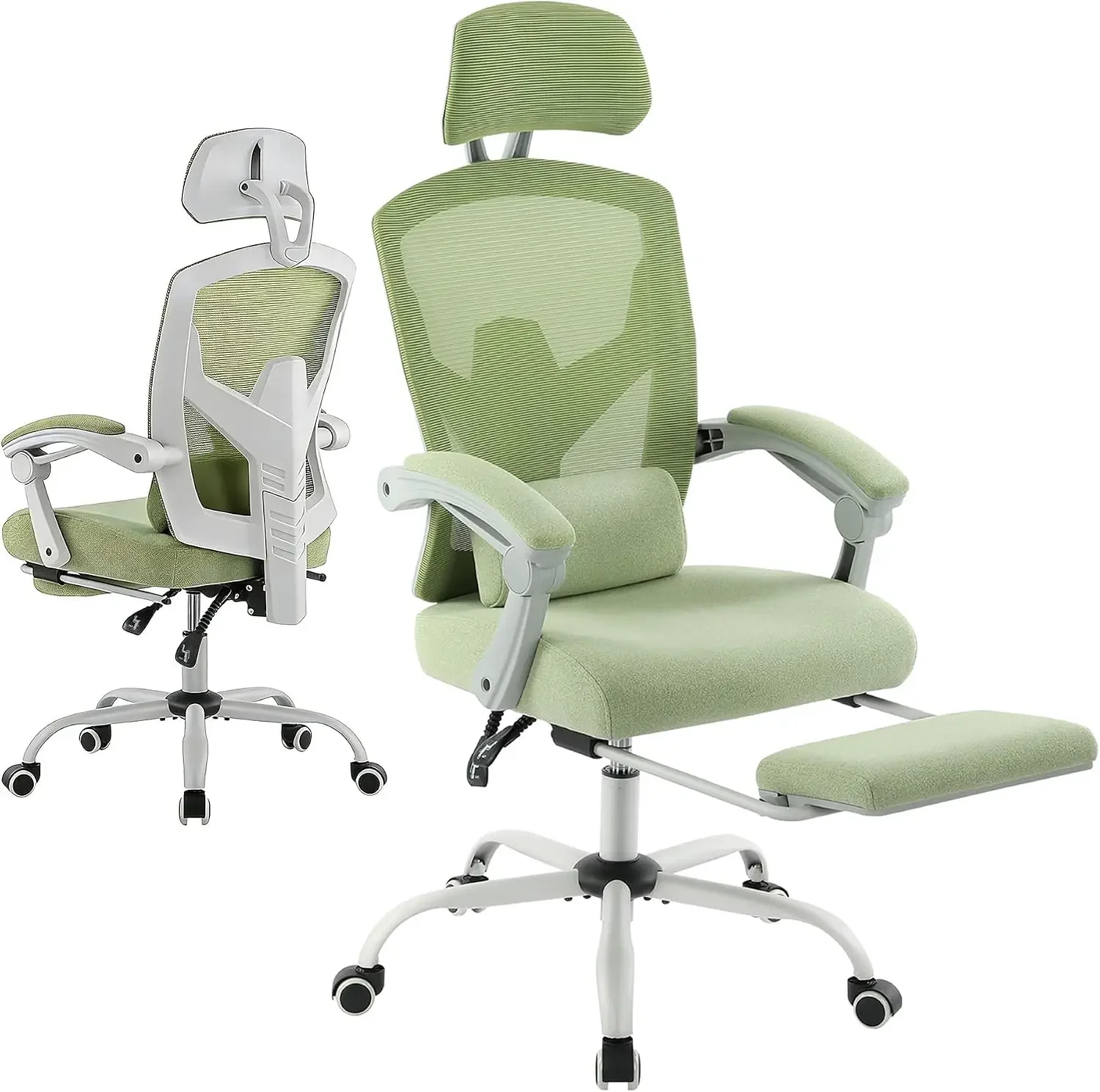 Home Office Desk Chair, Comfortable Mesh Chair with Foot Rest, Light Green