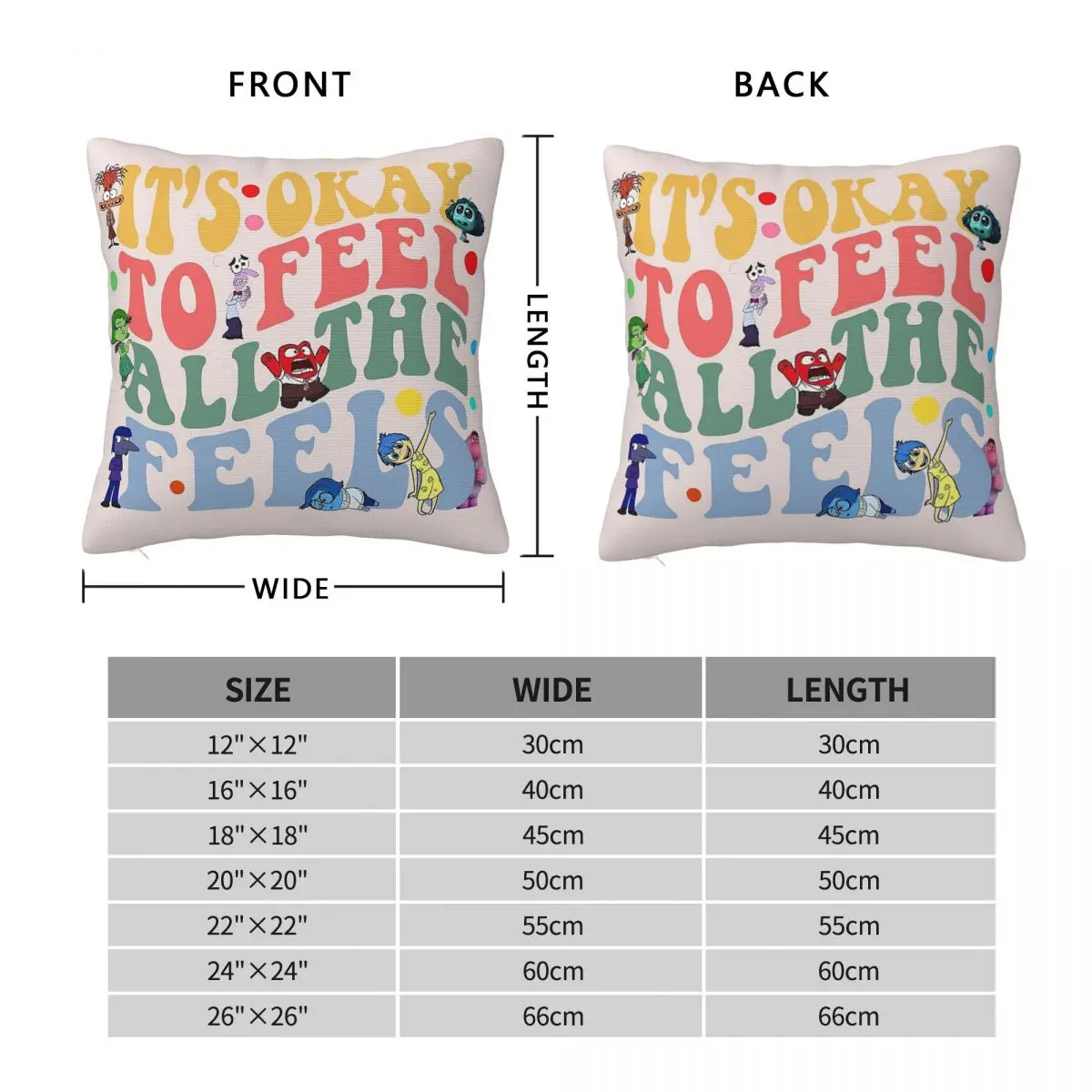 Inside Out Emotions Pillowcase Polyester Linen Velvet Printed Zip Decorative Throw Pillow Case Bed Cushion Case 18