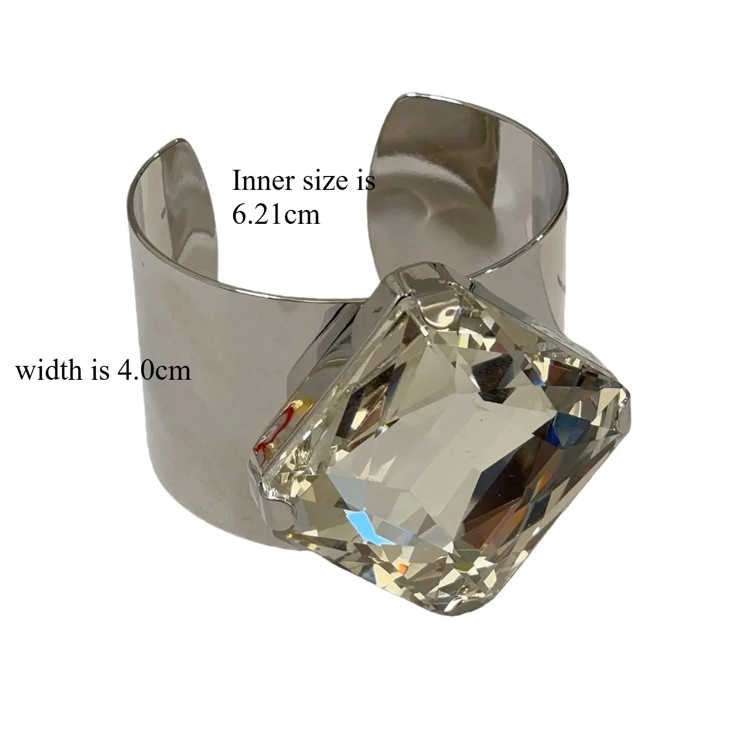 Large Square Gemstone Open Bracelet Bangle for Women, Personality Wide  Shiny Cuff Wristband Jewelry Gifts