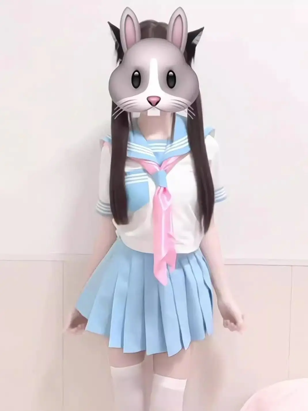 Cute School Uniform Set Short Sleeve  Shirt And Skirt Blue Color Basic Style for Young Girls College Style Fashion Set