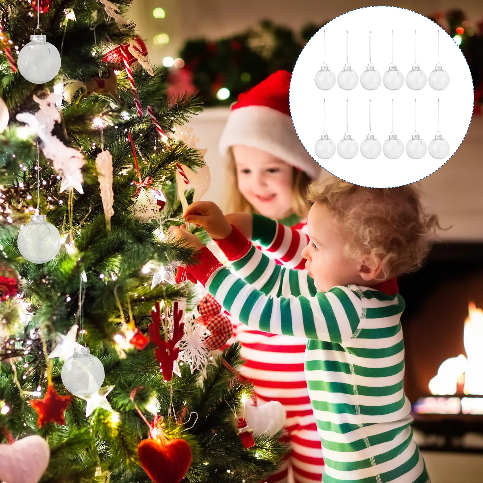 

12pcs Christmas Hanging Balls Transparent Festive Ornament For Holiday Party Christmas Ball Xmas Decoration Supplies