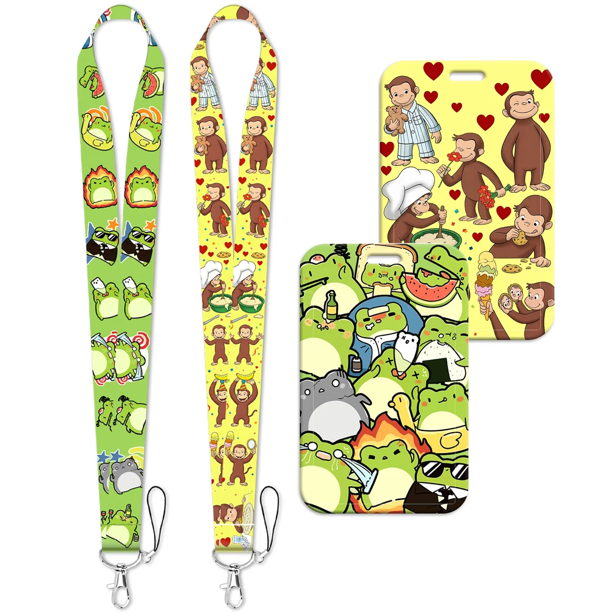 Cute Cartoon Frog Monkey Lanyard Strap Neck Keychain Card Cover Badge Holder Mobile Phone Hang Rope Keyring Accessories Gift
