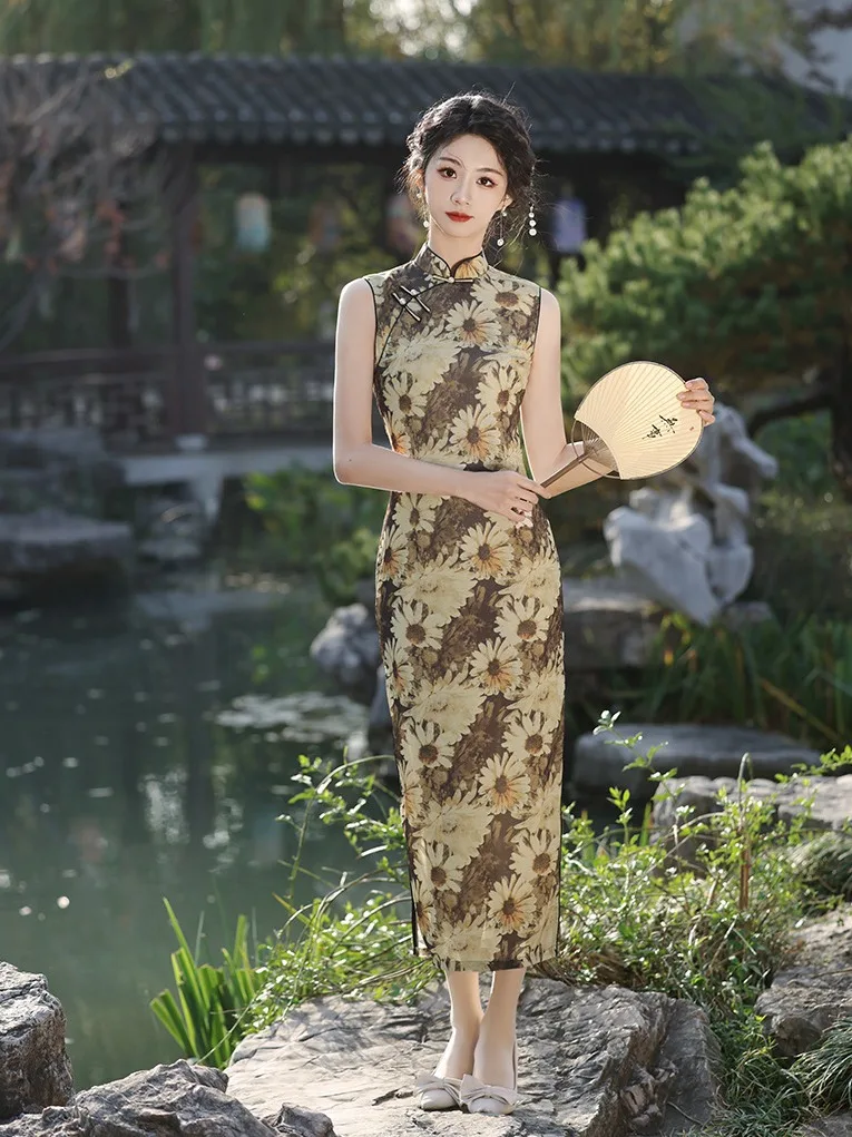 New Chinese Style Sleeveless Cheongsam With Improved Slim Youthful Retro Dress Qipao Dress