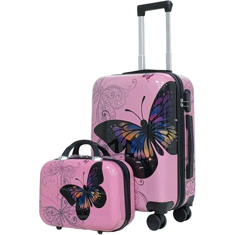 

2 Piece Hardside 20 Carry-On Luggage Set with Spinner Wheels, Lightweight Rolling Suitcases, Leopard Print (Pink)